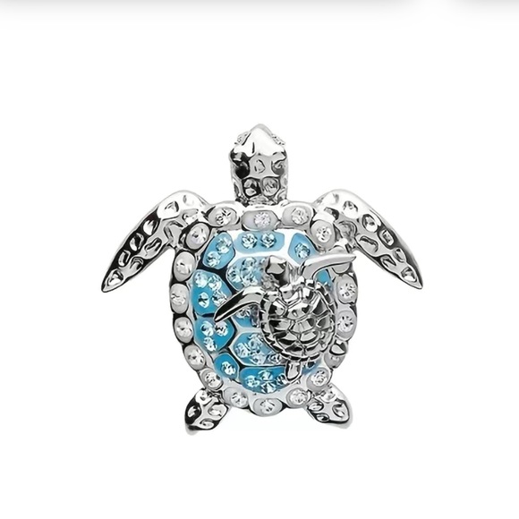 NWT 🏝️🔑 SILVER/BLUE CRYSTAL EMBELLISHED MAMA/BABY SEA TURTLES CHARM KEY CHAIN - Picture 3 of 5